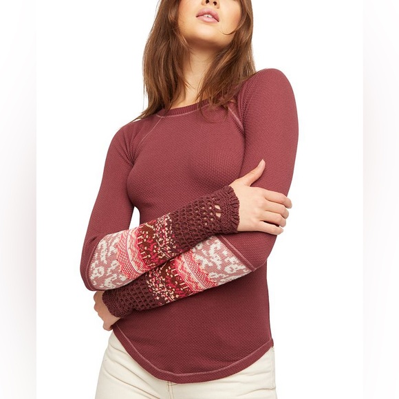 NWOT Sold Out Free People In The Mix Cuff Thermal Sweatshirt Sz M - Picture 3 of 6